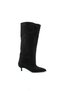 Marone Women's Black Suede Pointed Toe Short Thin Heeled Boots - 3