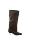 Marone Women's Brown Suede Pointed Toe Short Thin Heeled Boots - 3