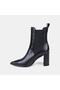 Women's Black Pointed Toe Thick Heeled Leather Chelsea Boots - 3