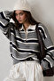 Striped Buttoned Polo Neck Knitwear Blouse - 3