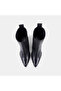 Women's Black Elastic Pointed Toe Heeled Leather Boots - 6