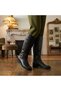 Women's Daily Buckle Detailed Black Boots with Side Zipper Below the Knee - 2