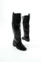 Marisella Women's Black Leather Flat Sole Round Toe Low Thick Heeled Riding Boots - 4
