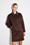 Zippered Leather Collared Suede Jacket - Brown - 4