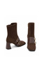 Genuine Leather Double Buckle Heeled Women's Boots 381 Brown Suede - 5