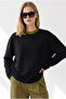 Women's Black Crew Neck Modal Buttoned Draped Basic Sweatshirt Swt-19000803 - 5