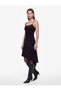 Asymmetrical Cut Slim Fit Strappy Midi Floral Tulle Dress - 3
