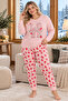 Salmon Love Patterned Luxury Thermal Plus Size Women's Pajama Set - 2
