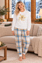 Ecru Beatiful Floral Patterned Luxury Thermal Plus Size Women's Pajama Set - 2