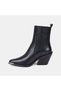 Women's Black Elastic Pointed Toe Heeled Leather Boots - 3