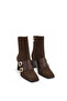 Genuine Leather Double Buckle Heeled Women's Boots 381 Brown Suede - 2