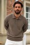 Men's Long Sleeve Polo Collar Brown Sweater - 2