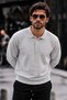 Men's Polo Collar Buttoned Regular Fit Light Gray Sweater - 2