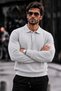 Men's Polo Collar Buttoned Regular Fit Light Gray Sweater - 5