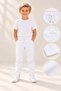 Boy's White Trousers with Elastic Waist and Lace-Up Pockets, Straight Leg, 23 April 29 October Show Outfit