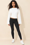 Women's Black Drawstring Detailed Long Sleeve Cotton Crop Blouse with Crew Neck - 4