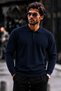 Men's Polo Collar Buttoned Regular Fit Navy Blue Sweater