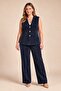 Velvet Buttoned Soft Textured Plus Size Vest Navy Blue - 2