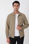 Slim Fit Front Zippered Skirt with Ribbed Sleeves Flexible Beige Coat Mt 184