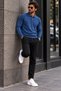Men's Polo Collar Buttoned Regular Fit Blue Sweater - 6