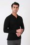 Slim Fit Stretchy Cotton Zippered Polo Collar Black Knitwear Tr 902 - 4