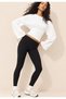 Women's Black Drawstring Detailed Long Sleeve Cotton Crop Blouse with Crew Neck - 8