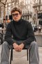 Men's Full Turtleneck Low Shoulder Comfortable Fit Basic Smoked Sweater - 4