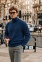 Men's Full Turtleneck Low Shoulder Comfortable Fit Basic Blue Sweater