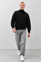 Men's High Collar Basic Plain Comfortable Cut Black Sweater - 3