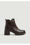 26Bk143-2700 Two Zippers with Detail, Genuine Leather, 6cm Thick Heel Boots for Women