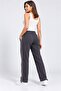 Women's Baggy Anthracite Women's Sweatpants with Side Piping, 3 Thread Ruffle Trim and Stopper on the Leg - 7