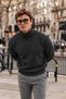 Men's Full Turtleneck Low Shoulder Comfortable Fit Basic Smoked Sweater - 2