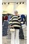Women's Striped Oversize Knitwear Tunic, Crew Neck Balloon Sleeve Loose Wide Comfortable Fit Sweater - 4