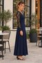 Women's V-Neck Long Lace Sleeve Elegant Stylish Evening Dress Long Janjan Crepe Dress - 3