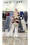 Women's Striped Oversize Knitwear Tunic, Crew Neck Balloon Sleeve Loose Wide Comfortable Fit Sweater - 4