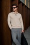 Men's Polo Collar Half-Zip Beige Sweater