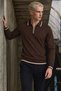 Men's Long Sleeve Polo Collar Brown Sweater - 4
