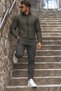 Men's Khaki Puffer Jacket with Zipper Pockets - 3