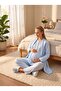 New Season Blue Jacquard Shawl Collar Winter Buttoned Breastfeeding-Friendly Design Long Sleeve Maternity Pajama Set