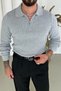 Long Sleeve Polo Neck Knitwear Sweater Gray - 2
