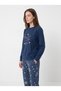 Women's Thermal Pajama Set Blue with Snow Pattern - 2