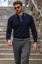 Men's Half-Zip Casual Navy Blue Sweater - 5