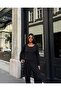 Women's Black Crew Neck Elastic Cuff Blouse and Pants Two-Piece Set - 4
