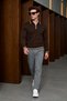 Men's Polo Collar Half Zipper Brown Sweater - 6