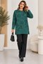 Plus size floral print slit knit sweater - petrol green