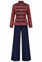 Women's Navy Blue Patterned High Collar Gold Button Stripe Detailed Jacket Trousers Double Set Hzl28W-Mth124811 - 5