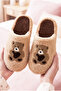 Women's Teddy Bear Embroidered Plush House Slippers Closed Toe Open Back Soft Warm Winter Comfortable Slippers