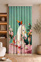Digital Printed Single Wing Background Curtain with Parrot, White Horse and Floral Still Life Pattern (Throw Pillow Gift)