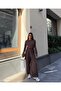 Women's Brown Waist Tie Detailed Crew Neck Blouse and Trousers Two-Piece Set - 5