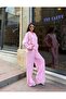 Women's Pink Zippered Stripe Detailed Oversize Two-Piece Set